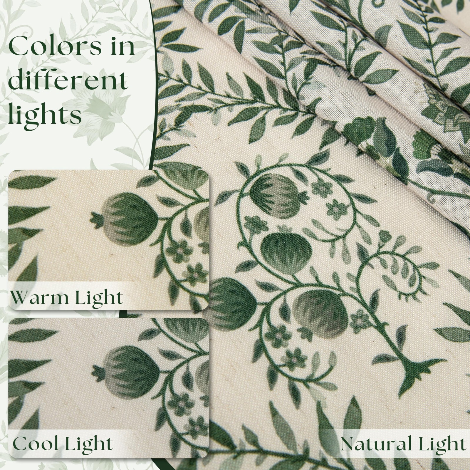 Green Floral Linen Curtains 84 Inch Length for Living Room Bedroom 2 Panels S…