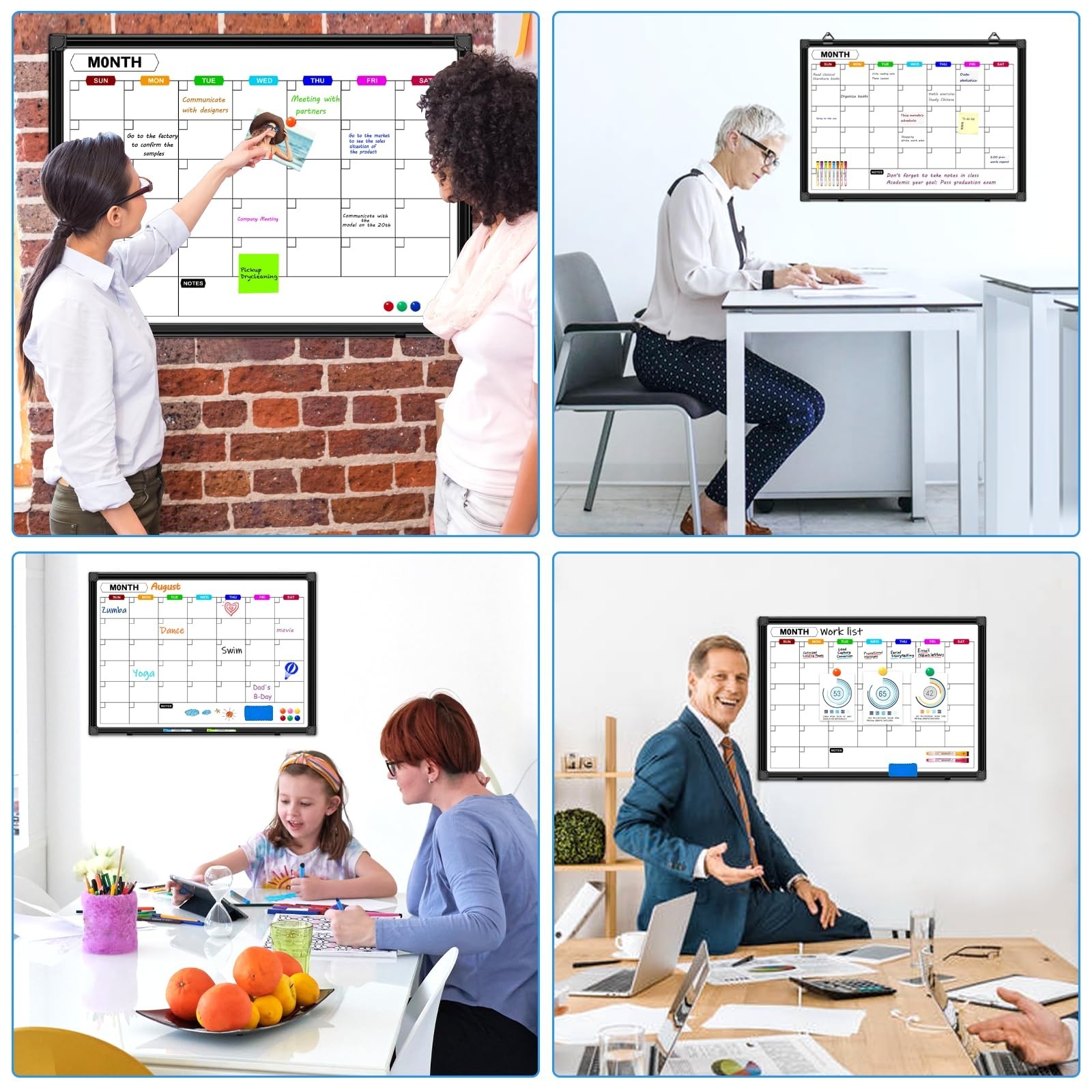Calendar Whiteboard for Wall 24" x 18", Monthly White Board Calendar Dry Eras…