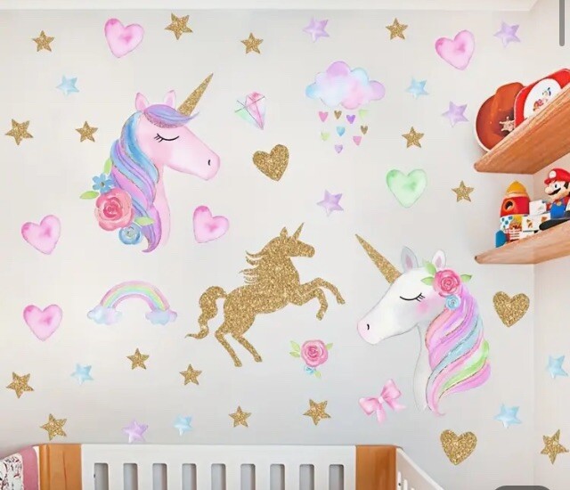 Unicorn Wall Decal, Large Size Wall Sticker Décor for Gils Kids Bedroom