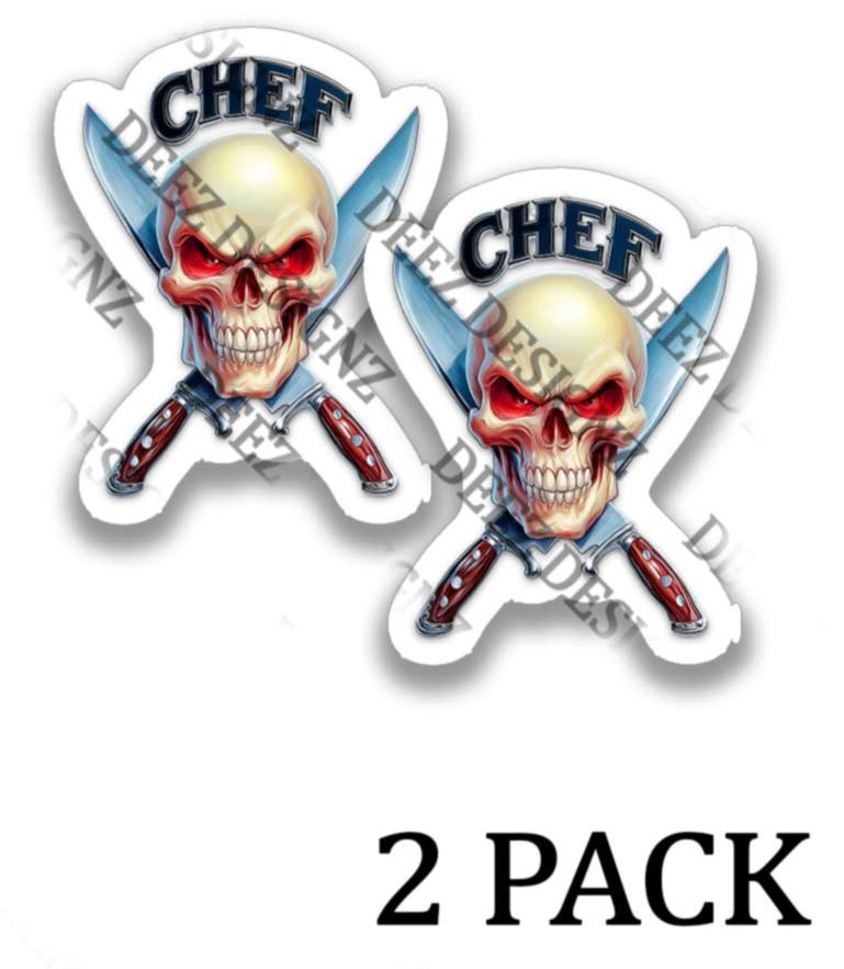 Chef Skull with Kitchen Knives Cook Toolbox Stickers Adhesive Vinyl Decals