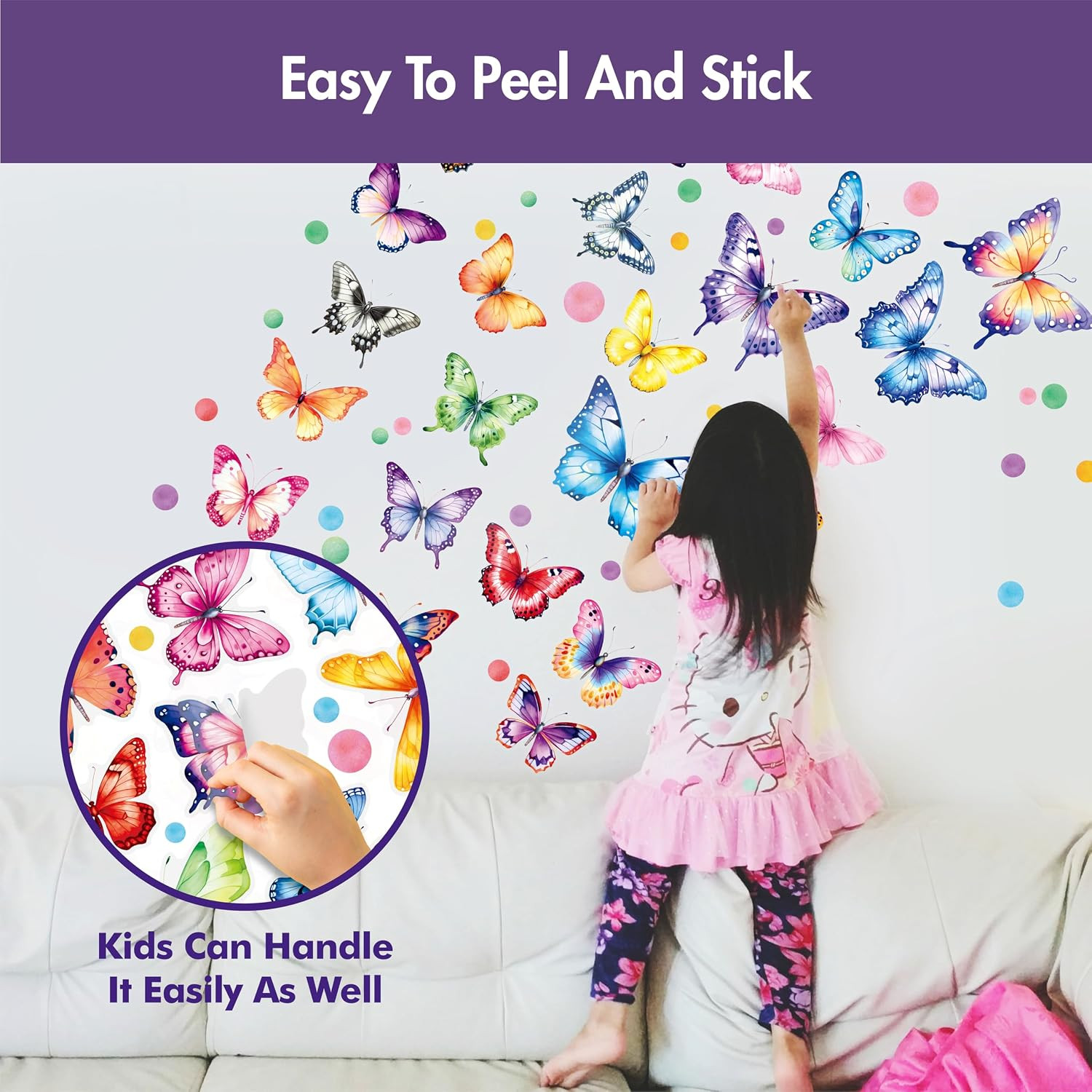 230+ PCS Large Butterfly Wall Decals, Self-Adhesive Vinyl Butterfly & Dot Sticke