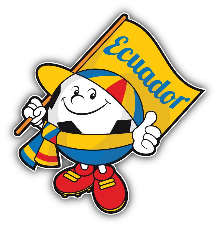 Cartoon Ecuador Flag Soccer Ball Mascot Car Bumper Sticker Decal