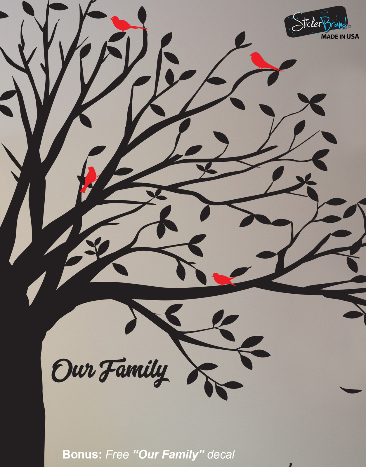 Large Family Tree w/ Birds Wall Decal Sticker by Stickerbrand. Living Room #6087