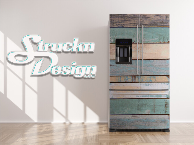 Rustic Planks Wood Tan Blue Barn Style Fridge Freezer Wrap Side Door Vinyl Decal