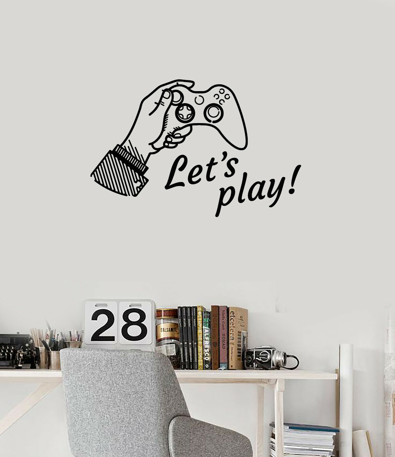 Vinyl Wall Decal Let's Play Phrase Quote Video Games Joystick Stickers (ig5523)