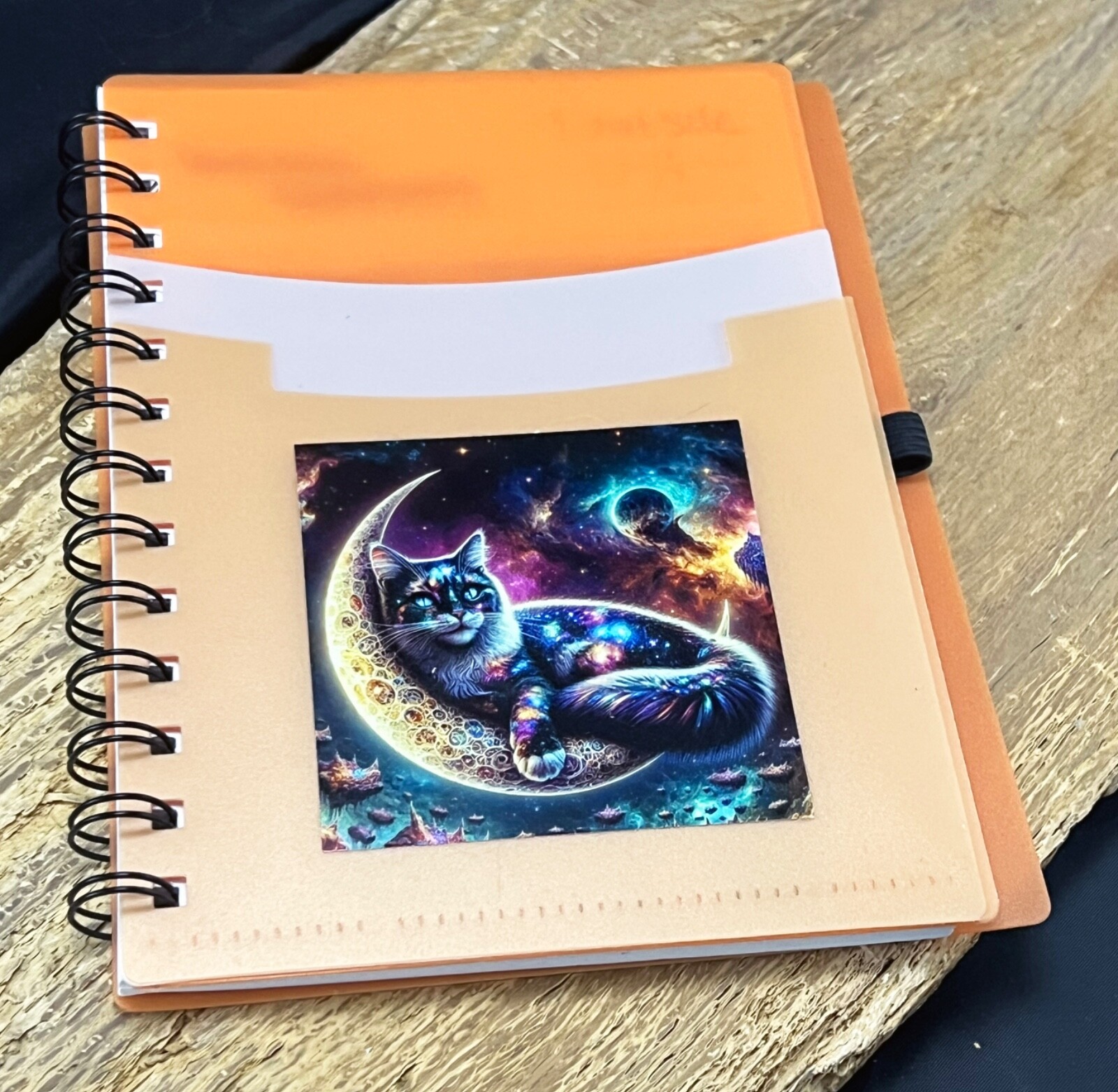 Galaxy Cat on Crescent Moon | 3×3" Waterproof Vinyl Decal – Free Shipping