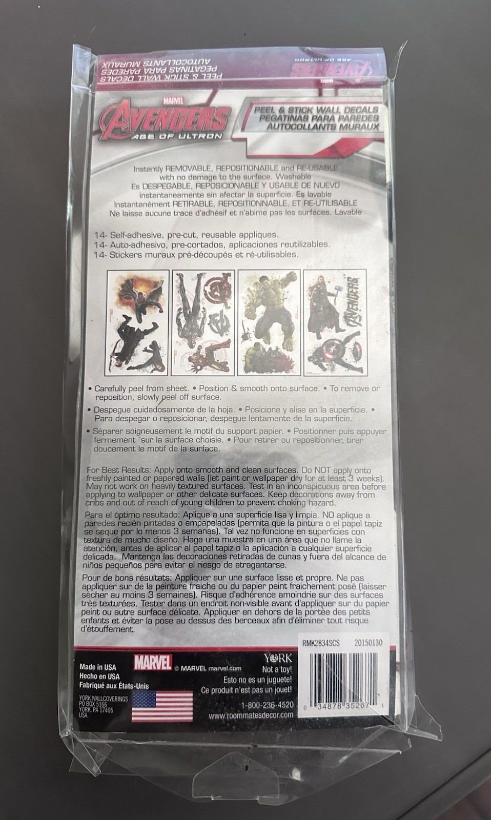 Avengers Age of Ultron Peel and Stick Wall Decals, Removable and Repositionable