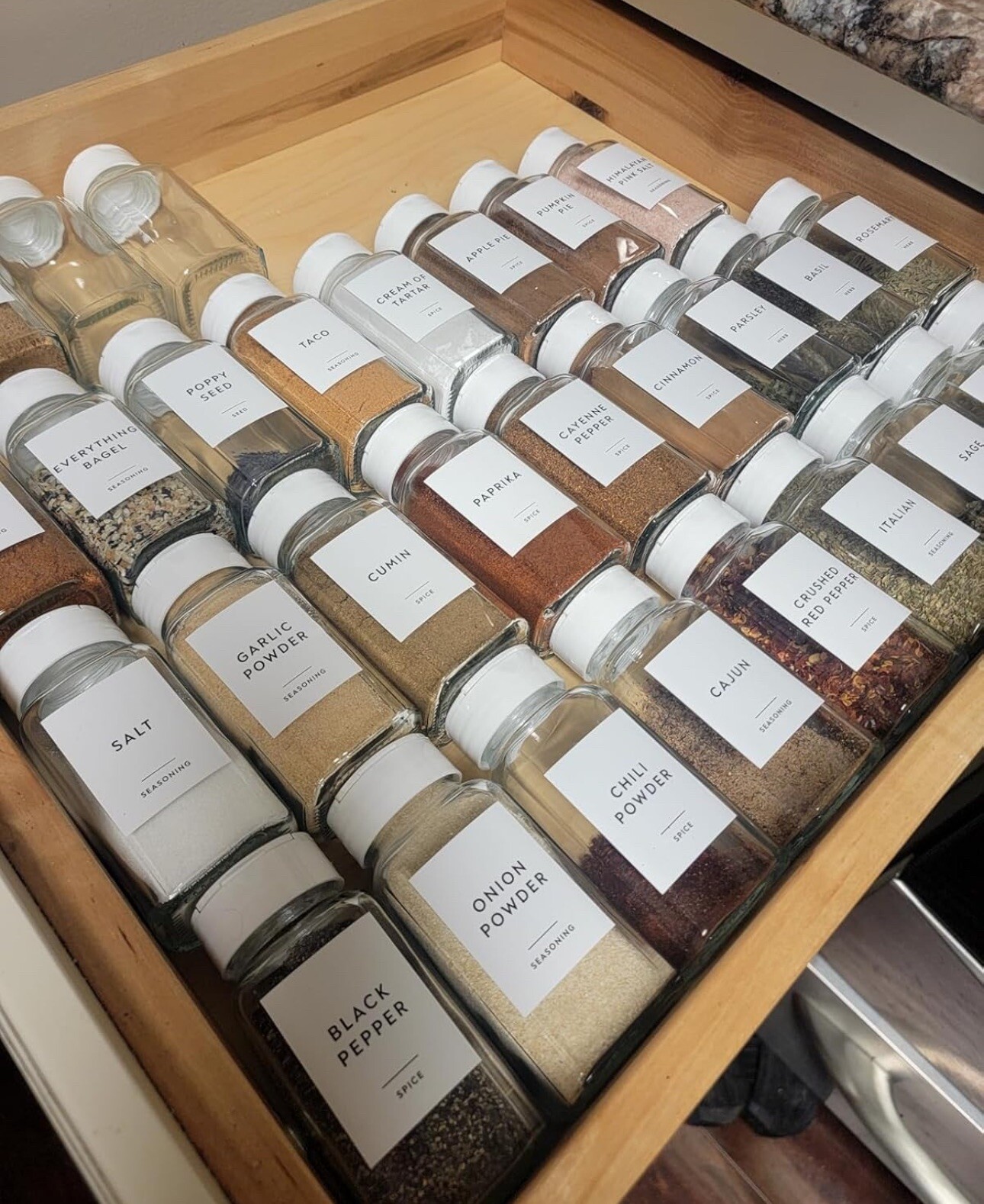 459 Minimalist Spice Jar Label Set, Black Text on White Vinyl Waterproof Labels