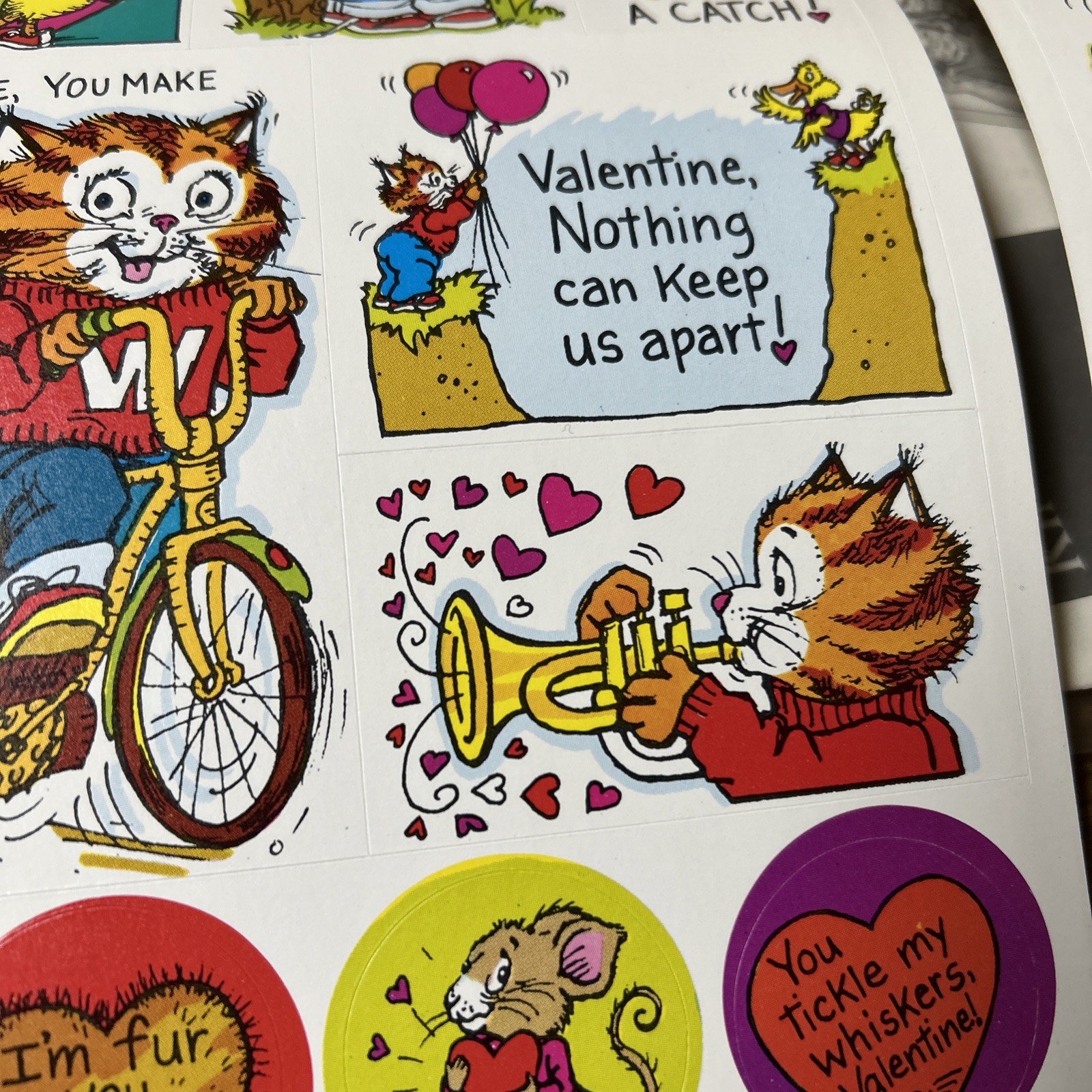 80’s Vintage Whiskers Valentine Stickers Cat Weekly Reader Kitty Duck Valentines