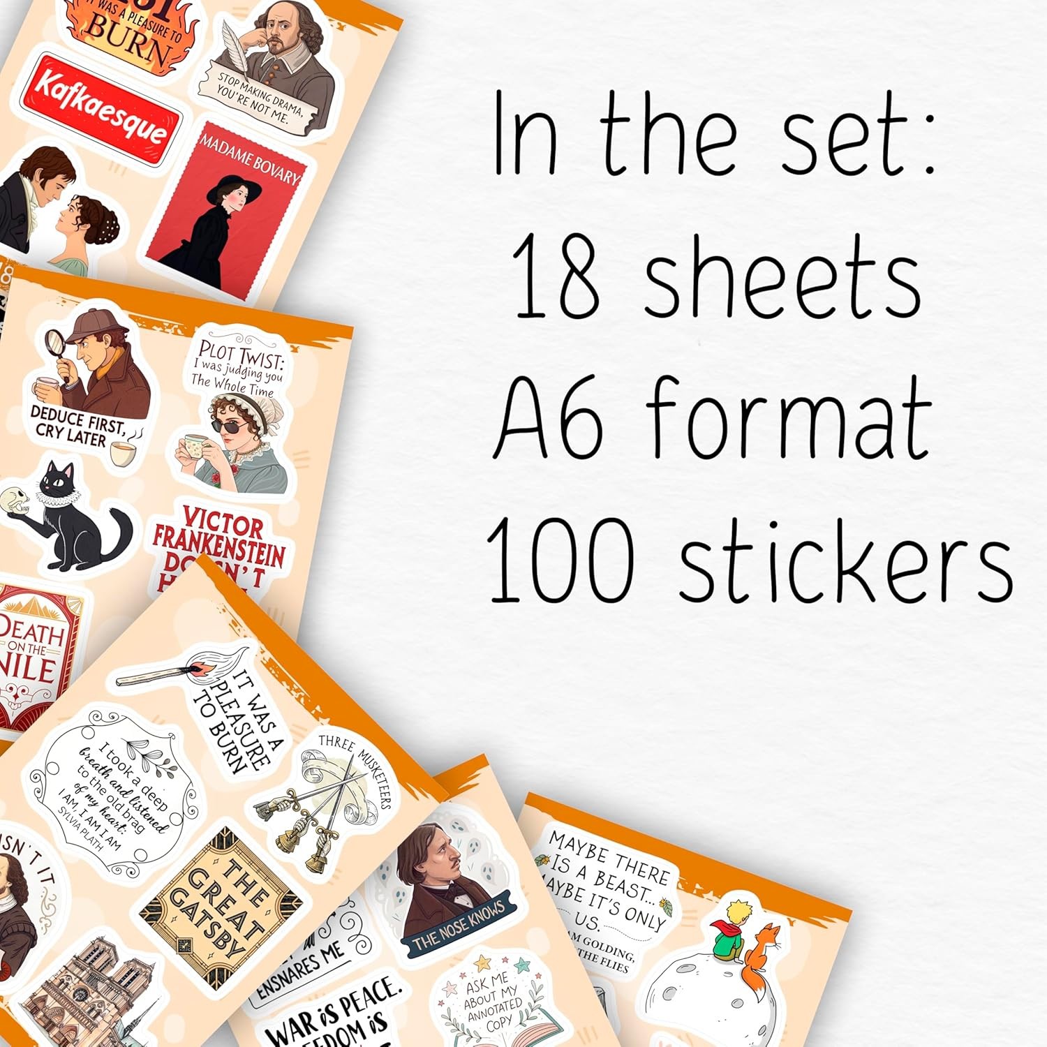 100Pcs Literature Stickers Bulk for Laptop, Water Bottle – Writing, Reading, Poe
