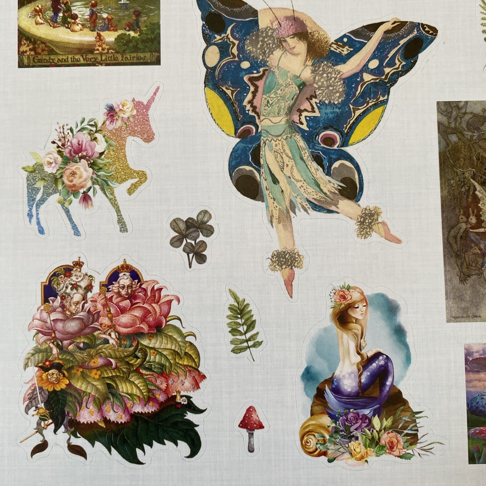 Vintage Style Butterfly Fairy Floral Unicorn Birds Mushrooms Mermaid Stickers