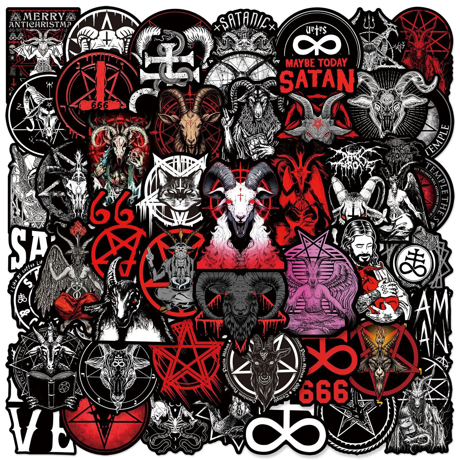 50PC Satanic Symbol Stickers Gothic Occult Baphomet Vinyl Decal Pack 2 Inch
