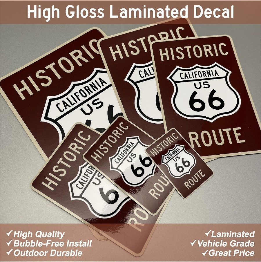Historic Route 66 High Gloss Laminated Stickers / Decals Choose Size 2-7"