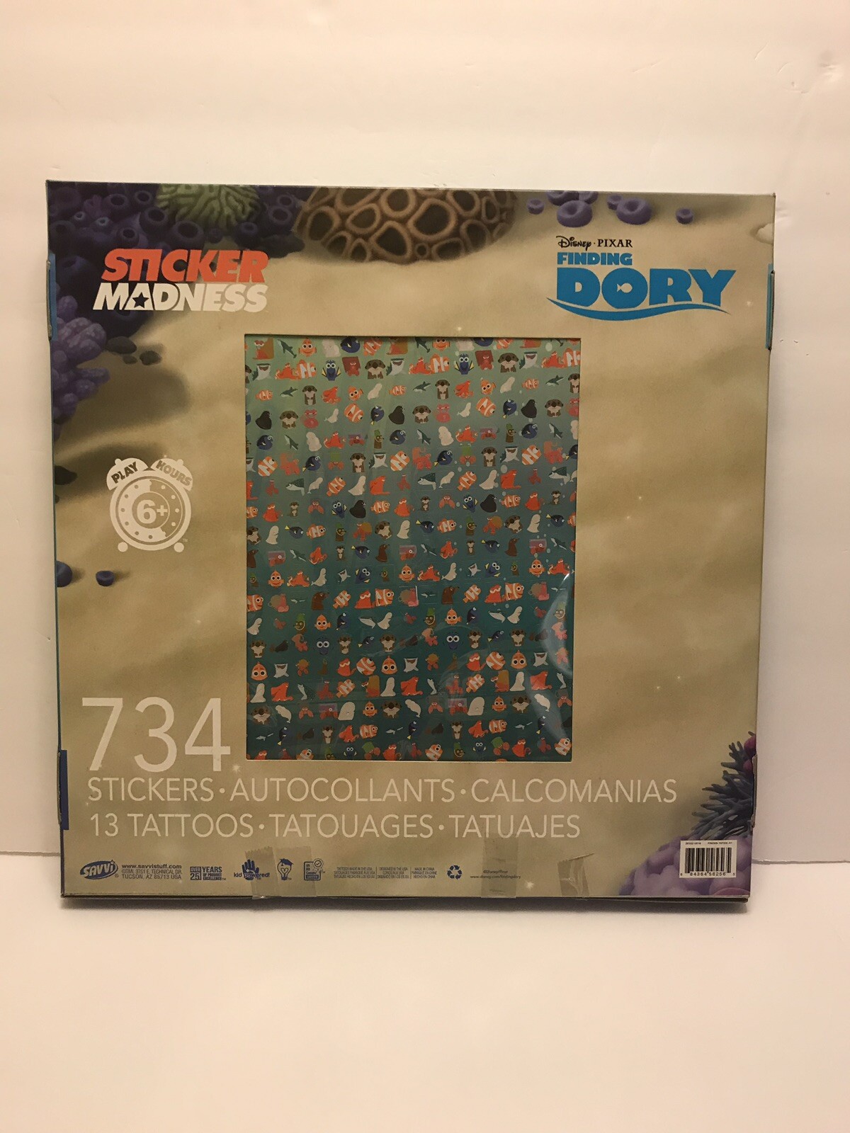 Disney – Finding Dory – Sticker Madness734 Stickers 13 Tattoos In 15X15 Box- New