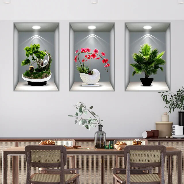 3D effect potted triptych posters hallway staircase decorative painting hotel…
