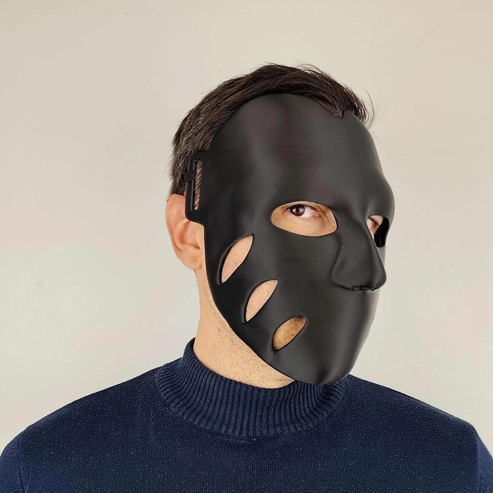 Black 3D Printed Face Mask | Lightweight Cosplay Mask | Horror Costume Mask