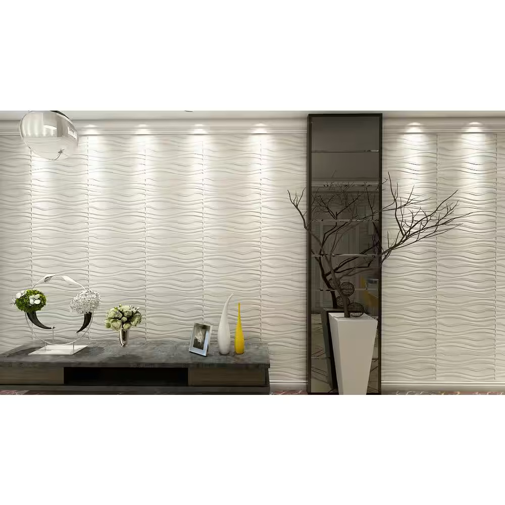 19.7 In. X 19.7 In. Decorative PVC 3D Wall Panels Wavy Wall Design (12-Pack)