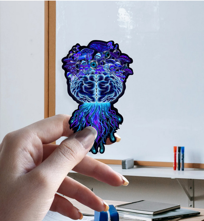 Trippy Mushroom Brain Sticker – Shroomaniac Brand – multiple sizes, High Qualtiy