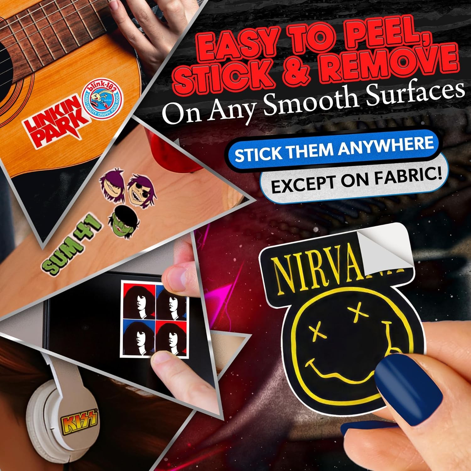 100Pcs Rock Band Vinyl Stickers Punk Metal Rock Decals for Laptop Guitar Bottle