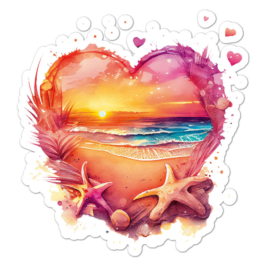 Starfish Beach Sunset, Vinyl Decal Sticker, Indoor Outdoor, 3 Sizes, #8755