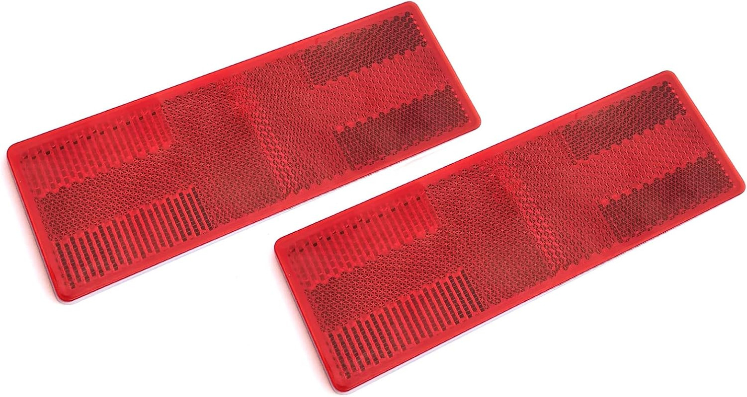 2Pcs Plastic Rectangular Stick-On Reflector Sticker (Red, 5.91 X 1.97 In)