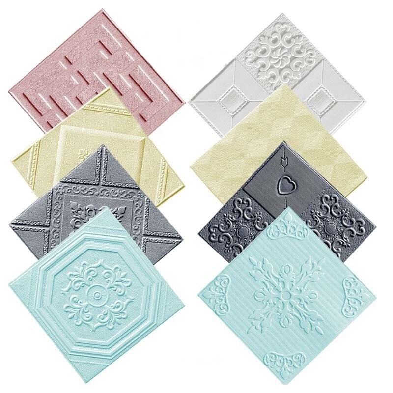 10PCS 3D Embossed Foam Wall Sticker Panels Self-adhesive Wallpaper Ceiling Decal