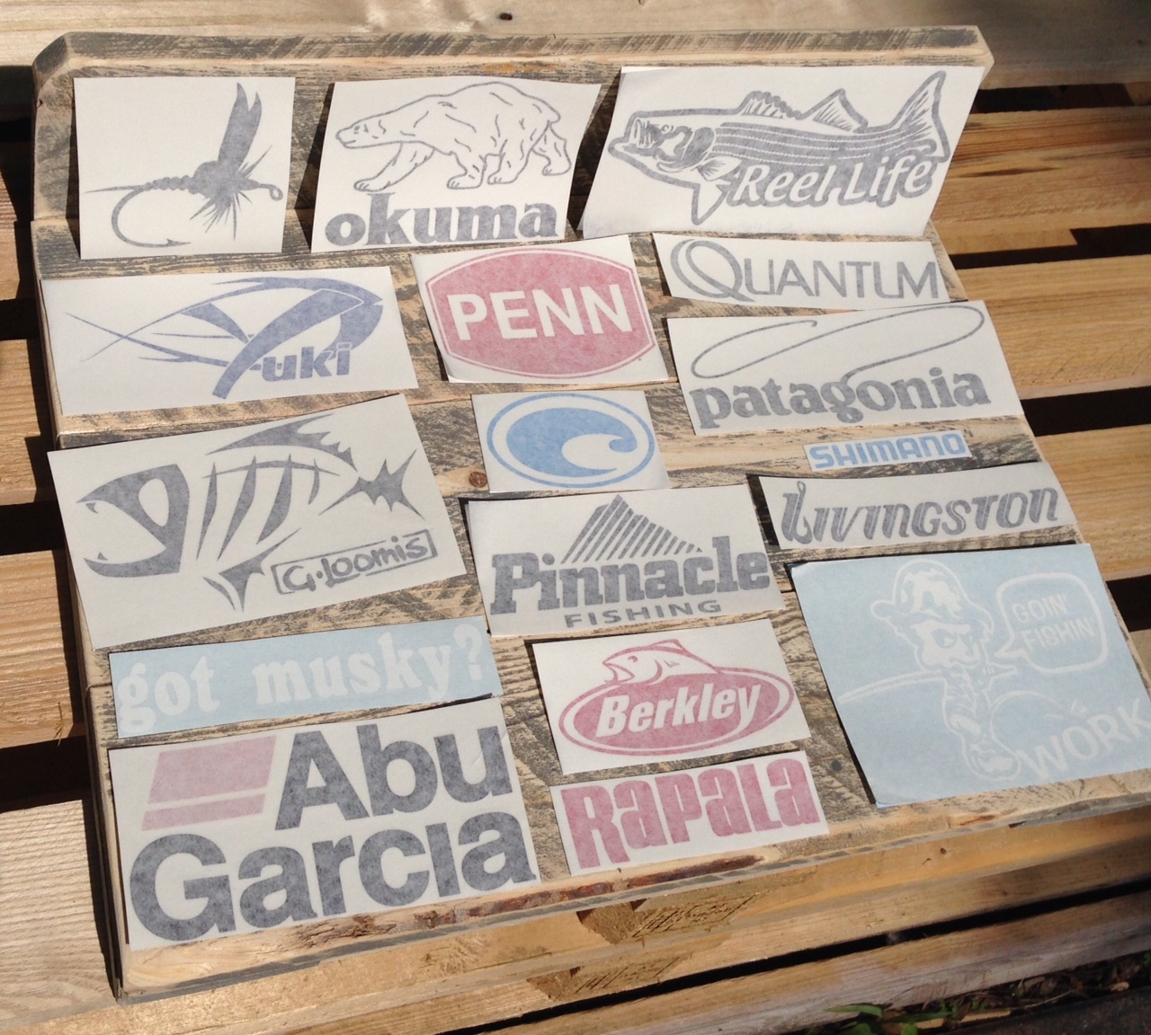 17 Fishing DECALS vinyl sticker fish lures rod hook tackle box bait boat trout