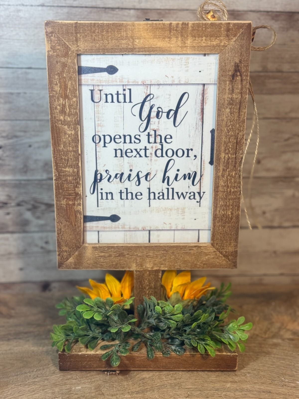 Farmhouse Sunflower Highland Cow Distressed Wooden Double Sided Pedestal Picture