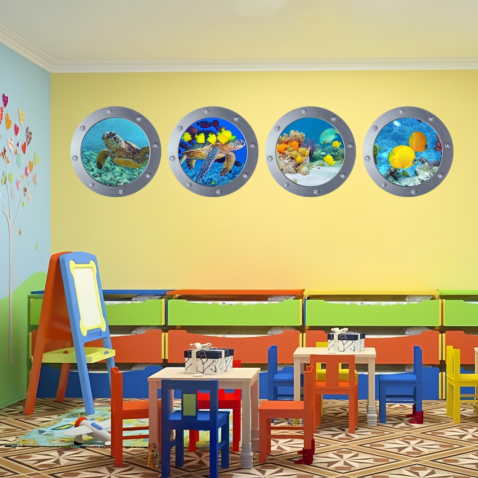 Ocean Animal Wall Decals 11 Inch Porthole Design Set for Nursery/Classroom- E…