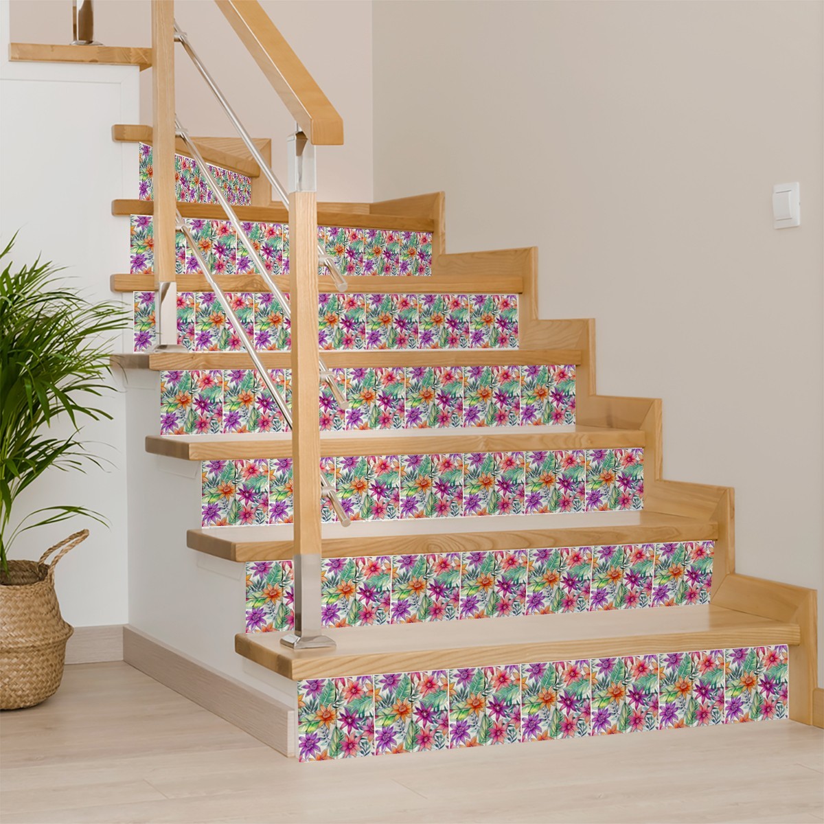 Peel Snd Stick Tile Stickers 24 Unit Pack Multicolor Floral