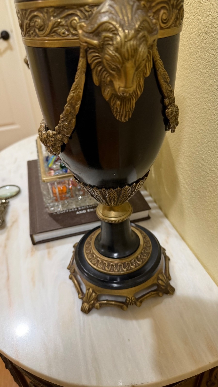 PAIR OF FRENCH LOUIS XVI RAM HEAD BRONZE URNS:MAITLAND SMITH