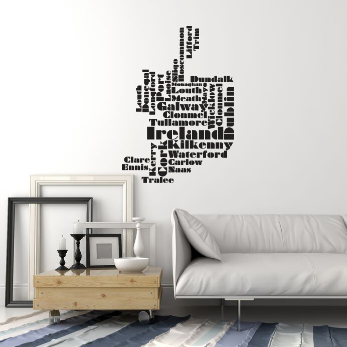 Vinyl Wall Decal Ireland Map Cities Irish Room Decoration Stickers (ig5972)