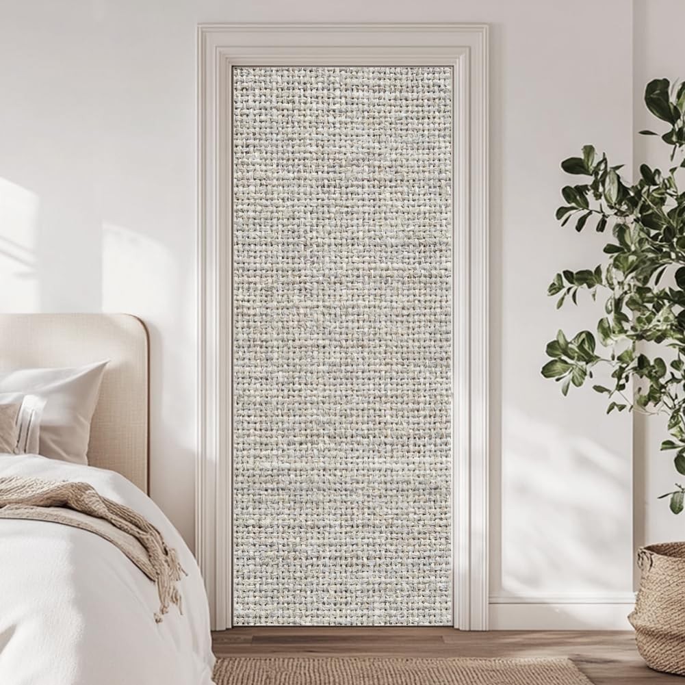 2 Sheets -Adhesive Door Sticker, 80cmx200cm/31.5×78.7inch White Linen Canvas …