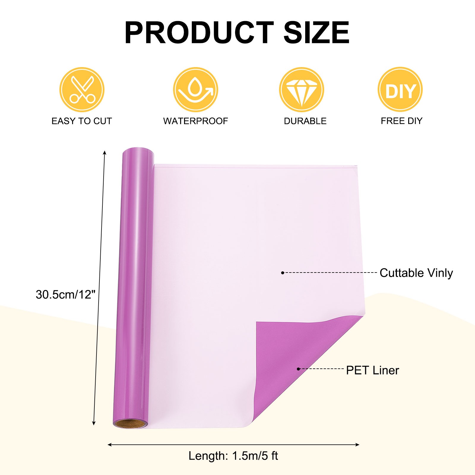 Pink Permanent Vinyl, 12 Inch x 5 Feet Roll for Cricut