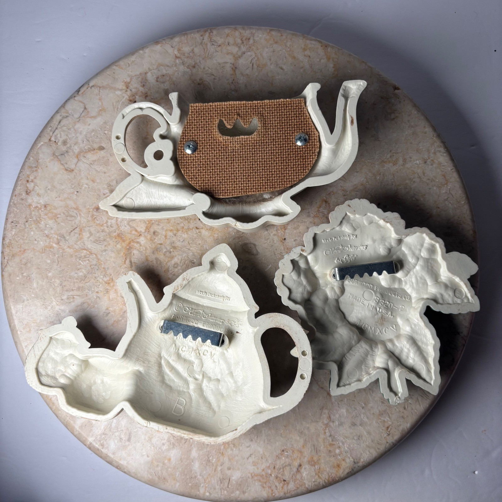 Home Interiors Vintage Teapot Pansy Wall Art Set 3pc Cream Floral 1995 USA