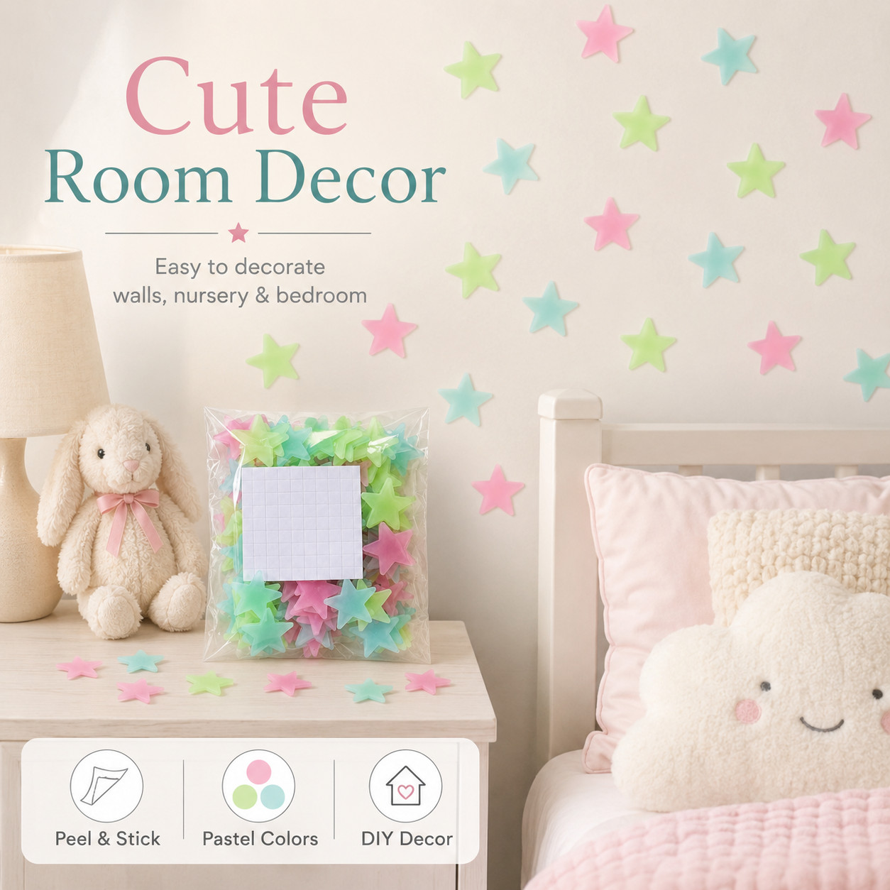 Colorful Luminous Star Wall Stickers Kids Room Glowing Decor Stickers