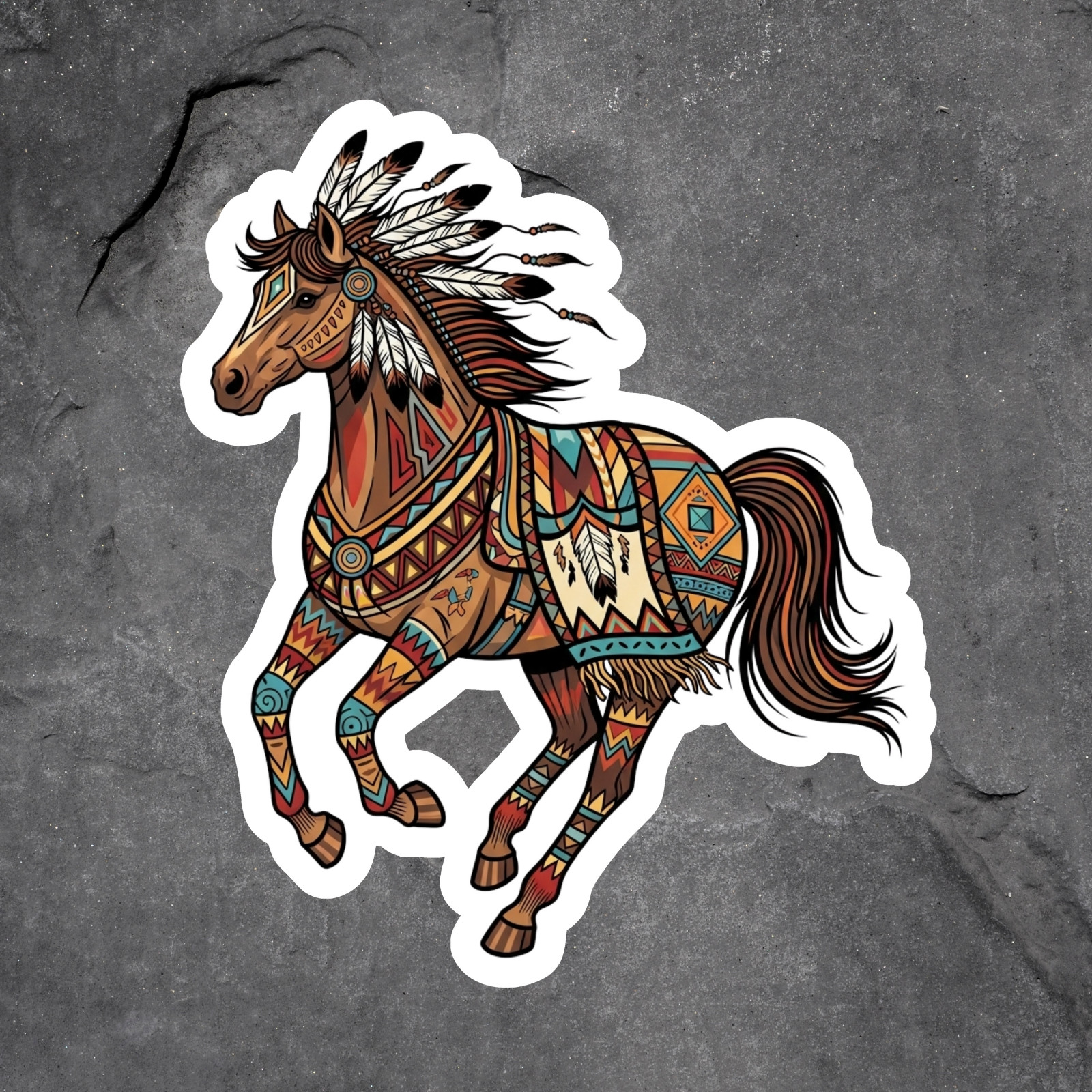 Horse Sticker Vinyl Decal Native American Feather Tribal Western Art