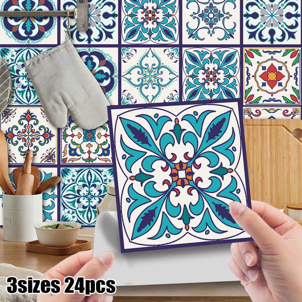 3 Sizes Bathroom Mosaic Colored Pattern Tile Stickers Wall Decor Self-Adhesive