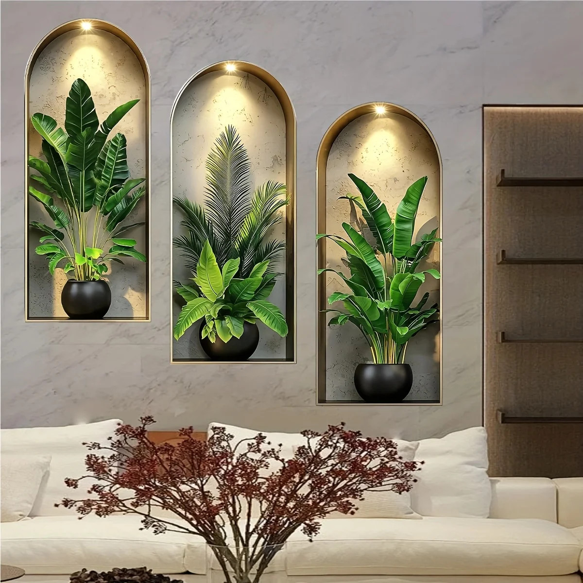 3D Watercolor Plant Wall Stickers – Realistic Potted Plants Decor, Self-Adhesive