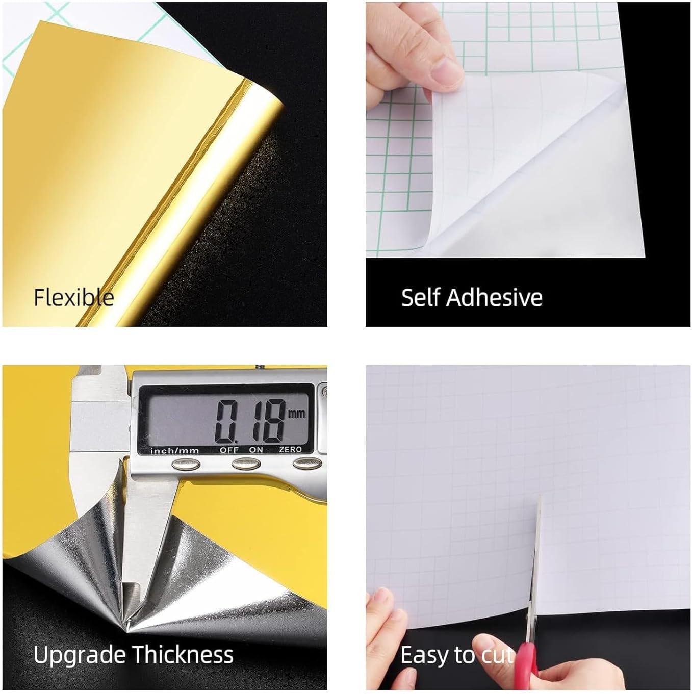 12"X276" Flexible Gold Permanent Vinyl Mirror Stickers for Wall Non-Glass Self-A