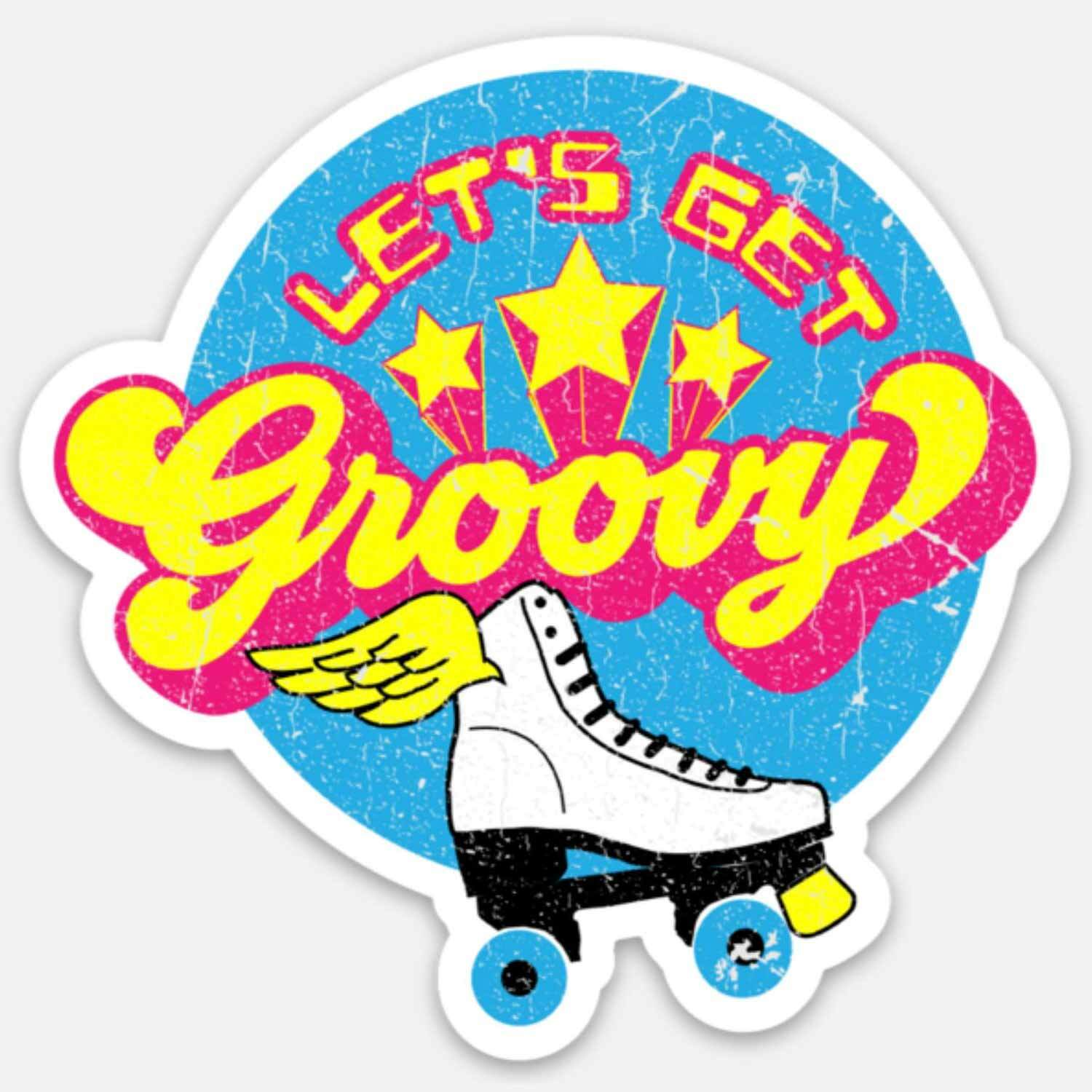 Groovy Premium Stickers & Magnets / Winged Roller Skate, Retro Style