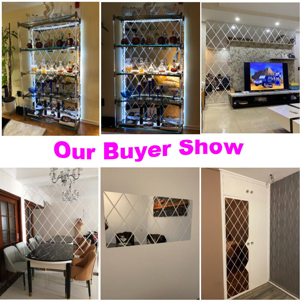 3D Mirror Acrylic Wall Sticker Diamond Art Mural Decal Home Room Decor Removable