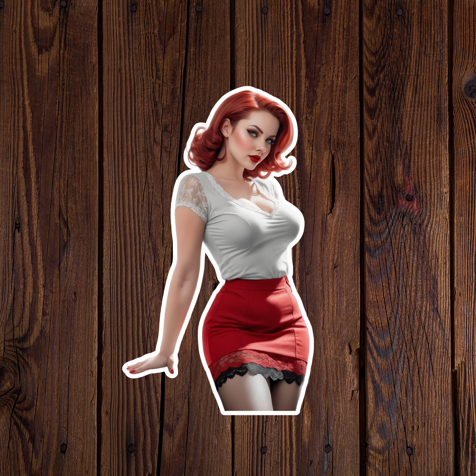 Pinup girl sticker vinyl decal woman red hair sexy bombshell seductive novelty