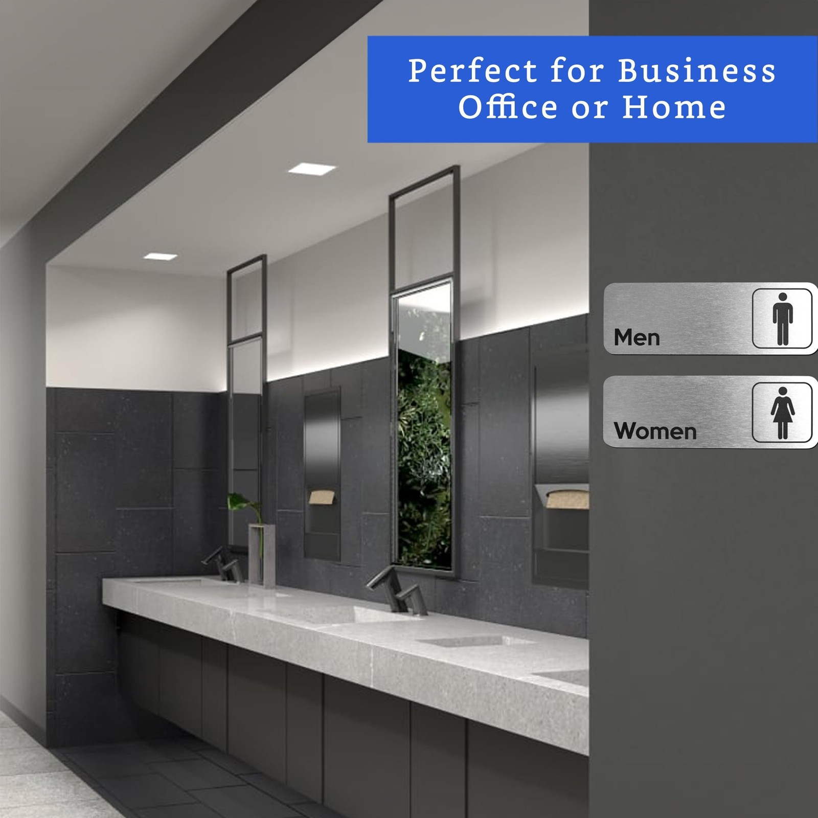 Men and Women + Restrooms Sign (Brushed Aluminum) – Bathroom Signs for Busine…