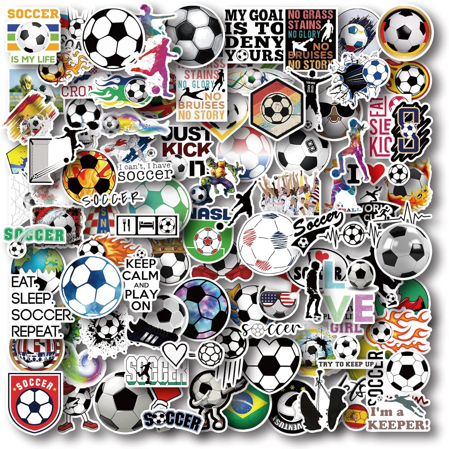 100 Pieces Soccer Stickers, Vinyl Waterproof Stickers Pack, Soccer Gifts, Party