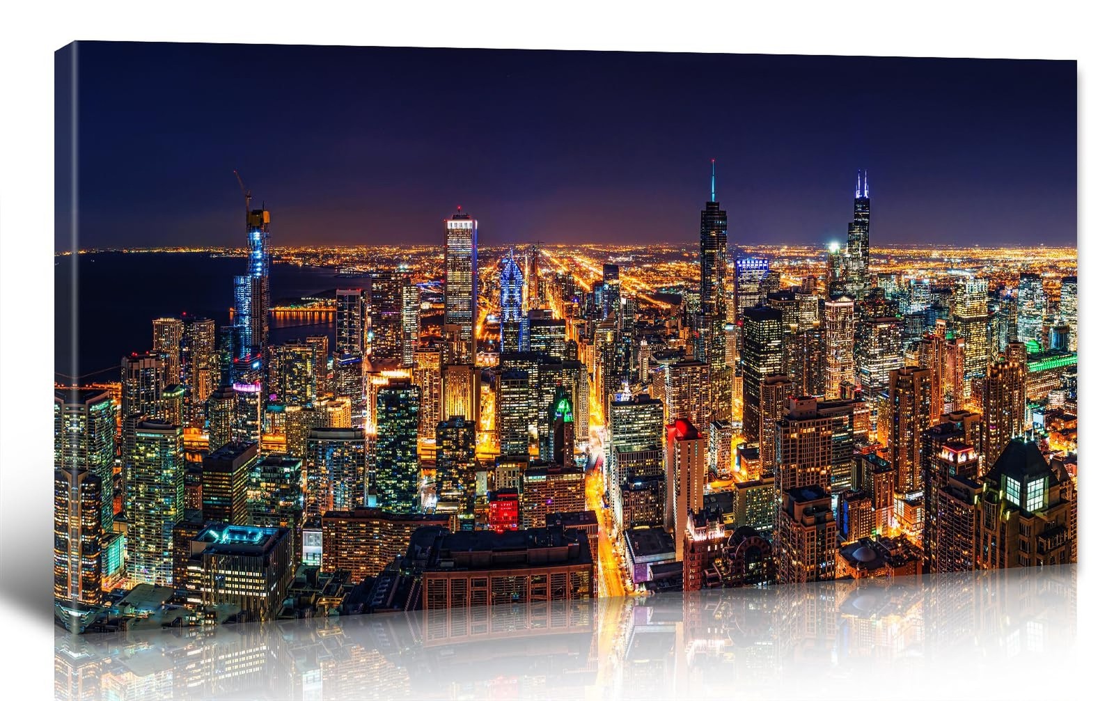 Chicago Skyline Wall Art – Colorful Modern USA Downtown City Night View Canva…