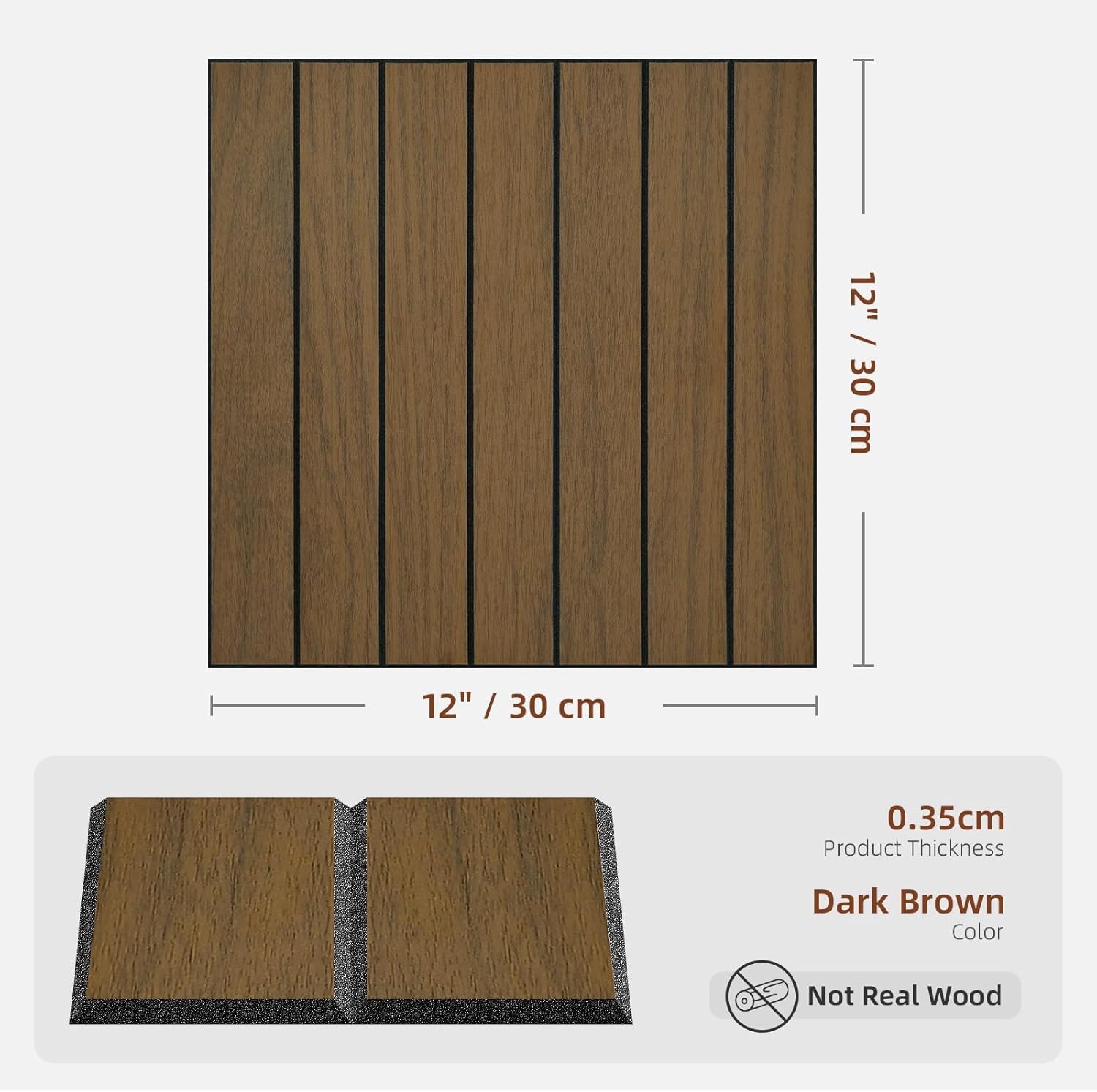 Peel & Stick Wood Slat Wall Panels 12"x12" 30×30cm Decorative PVC Soundproof