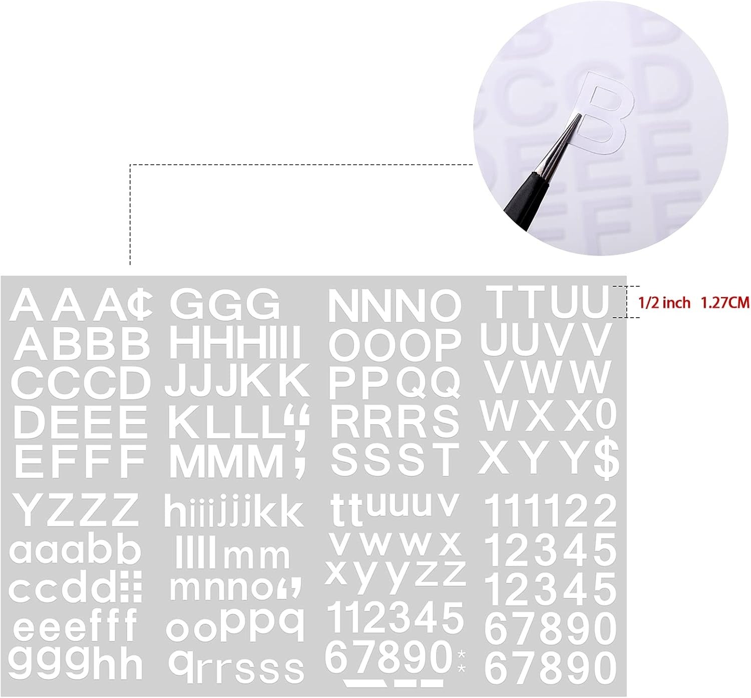 Complete Alphabet and Numeric Vinyl Sticker Set – 1/2 Inch White for All Needs