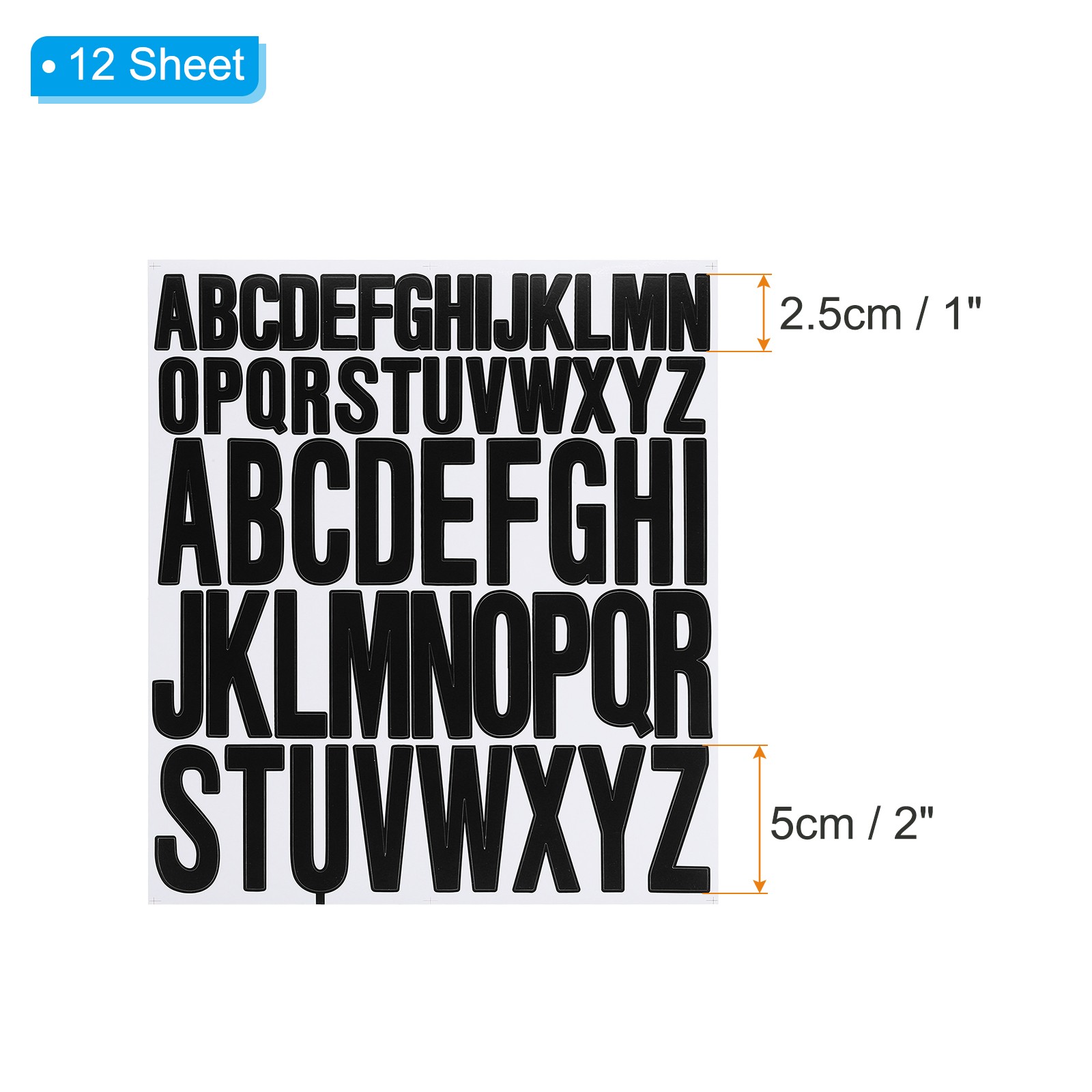 12 Sheets Letter Stickers 1 Inch 2 Inch Self Adhesive Alphabet Sticker Black