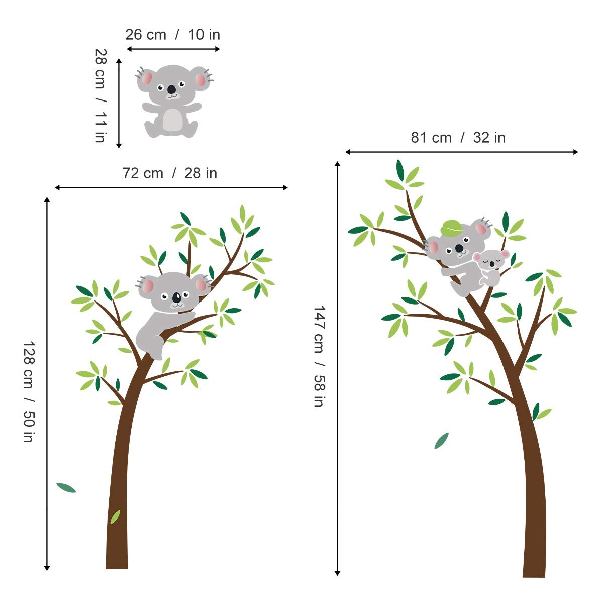 ufengke Koala Tree Wall Stickers Animal DIY Decals Art Decor Multicolour